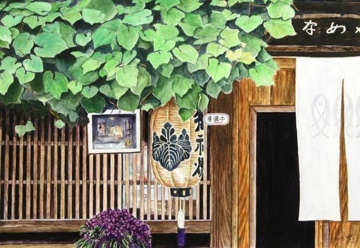 日式建筑水彩