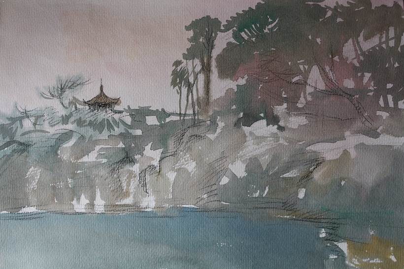 苏州园林水彩画