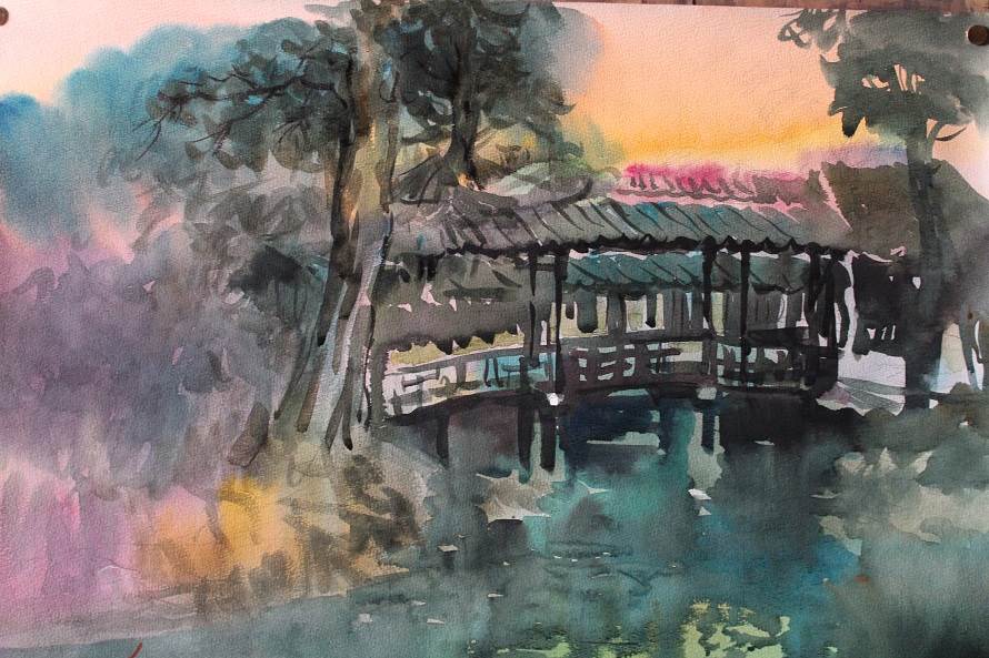 苏州园林水彩画