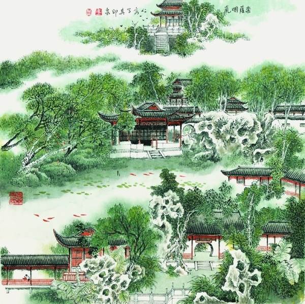苏州园林水彩画