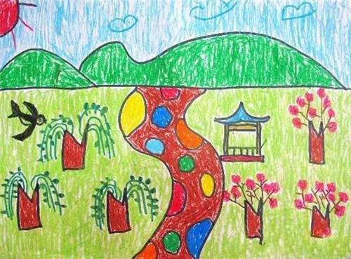 儿童风景画水彩