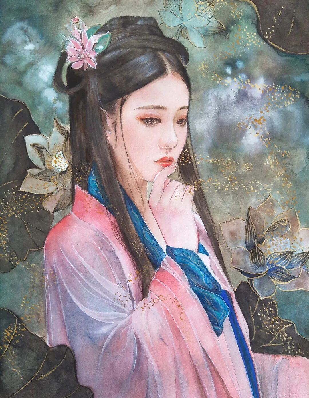 古风水彩人物插画