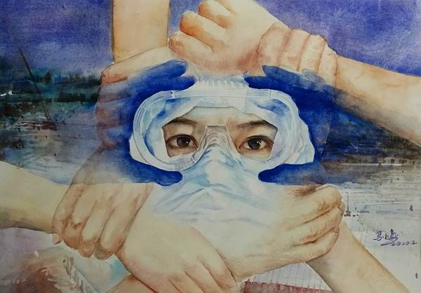 防控疫情绘画