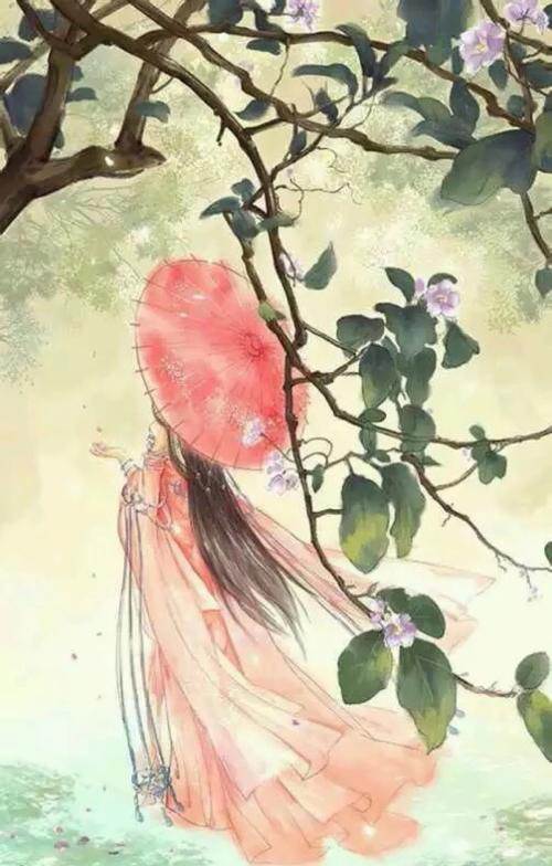 古风人物风景水彩画