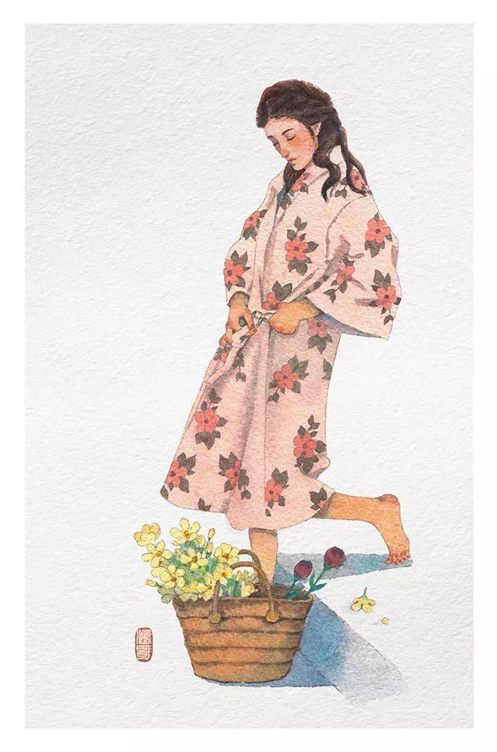 小清新人物水彩画