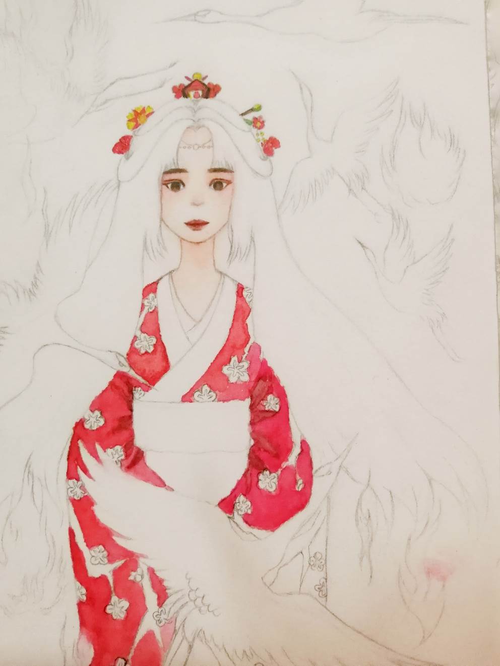 古风人物风景水彩画