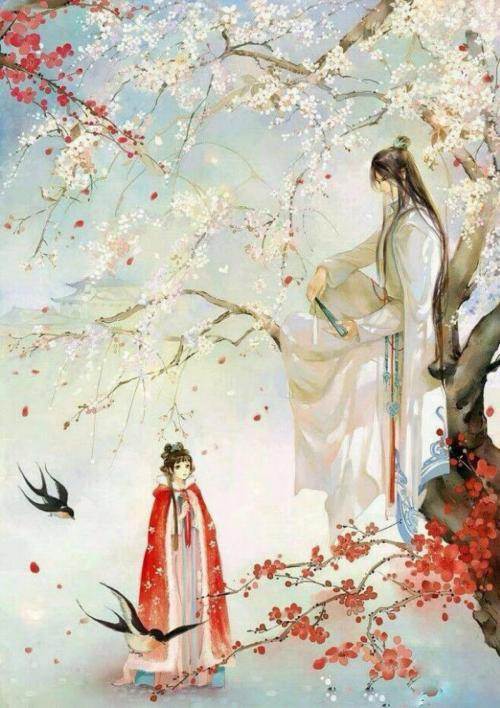 古风人物风景水彩画