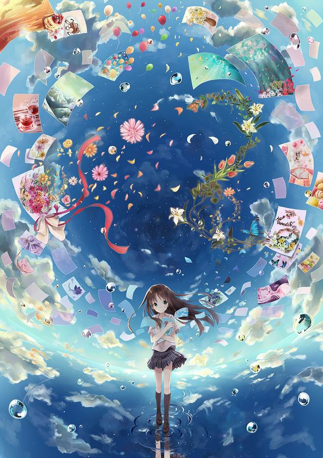 水彩画动漫人物星空