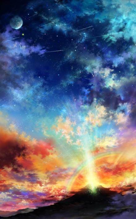 水彩画动漫人物星空