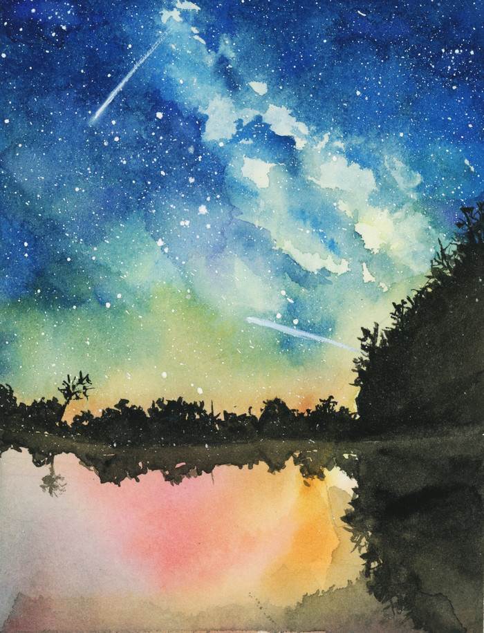 水彩画动漫人物星空