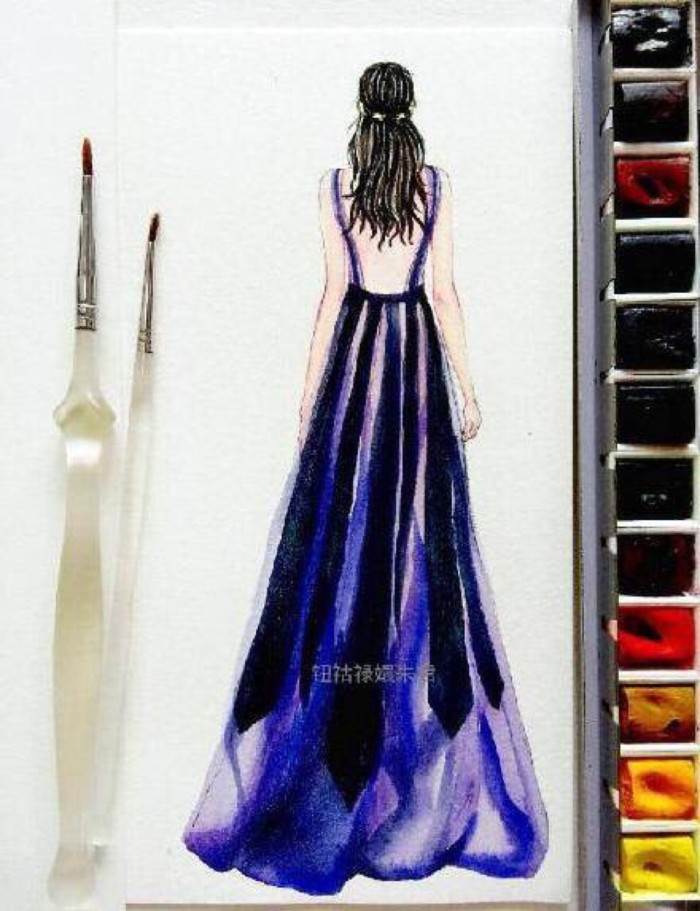 人物背影水彩画