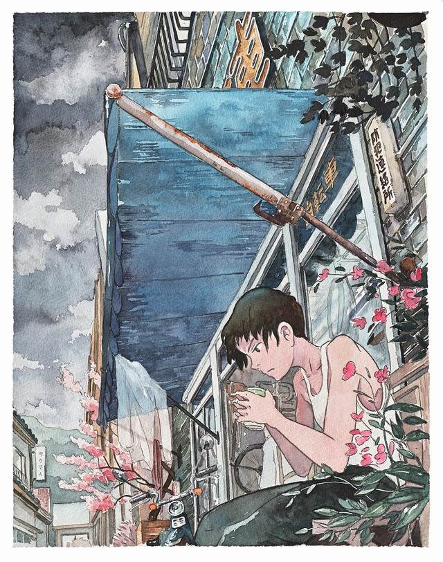 人物水彩画图片男孩