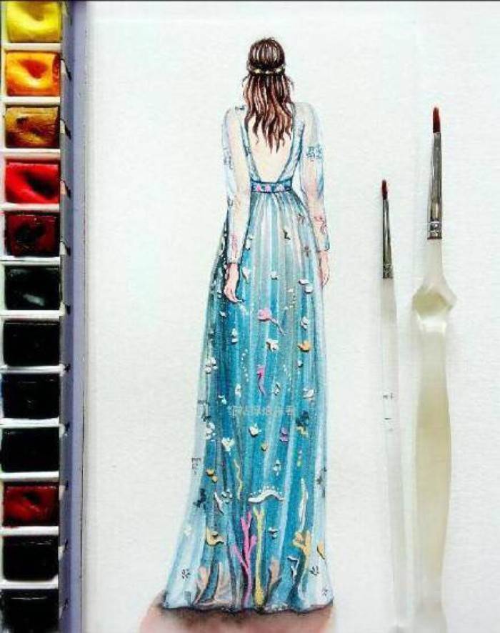 人物背影水彩画