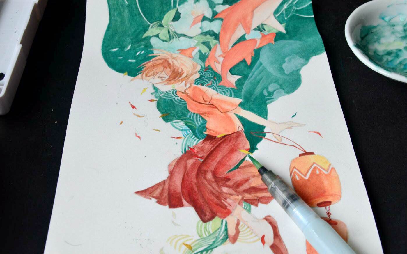 水彩画动漫人物大鱼海棠