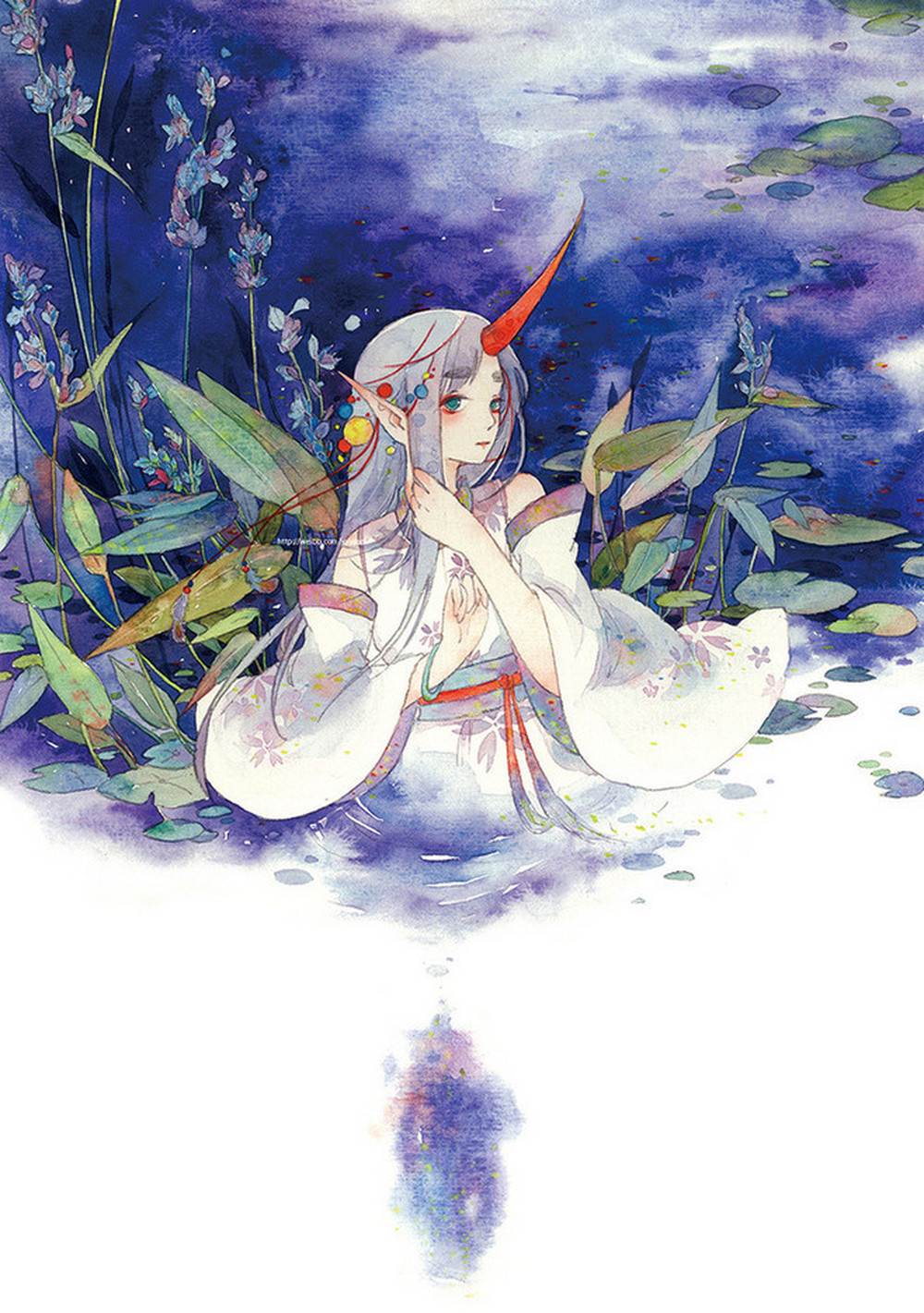 星空水彩画中的人物