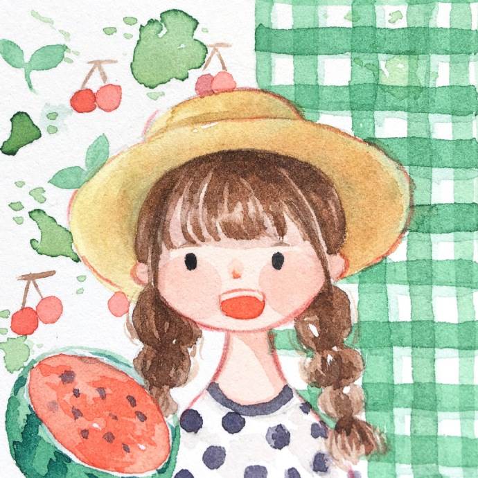 人物水彩画图片女孩可爱