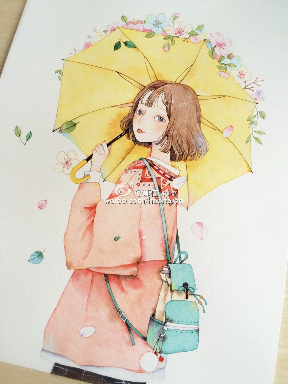 人物水彩画图片女孩可爱