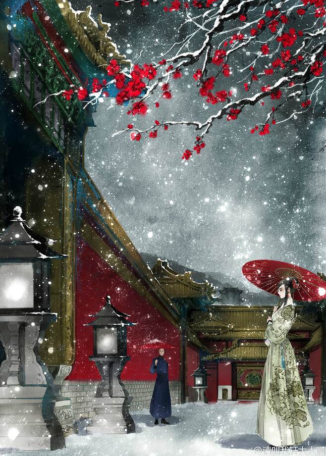 水彩画小清新风景人物