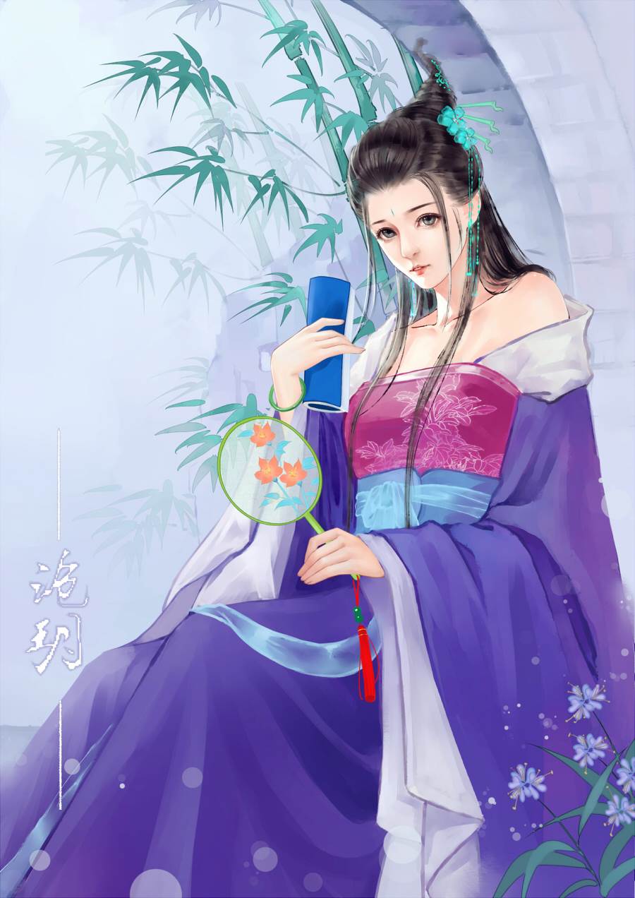 水彩画古风人物女子衣服上色