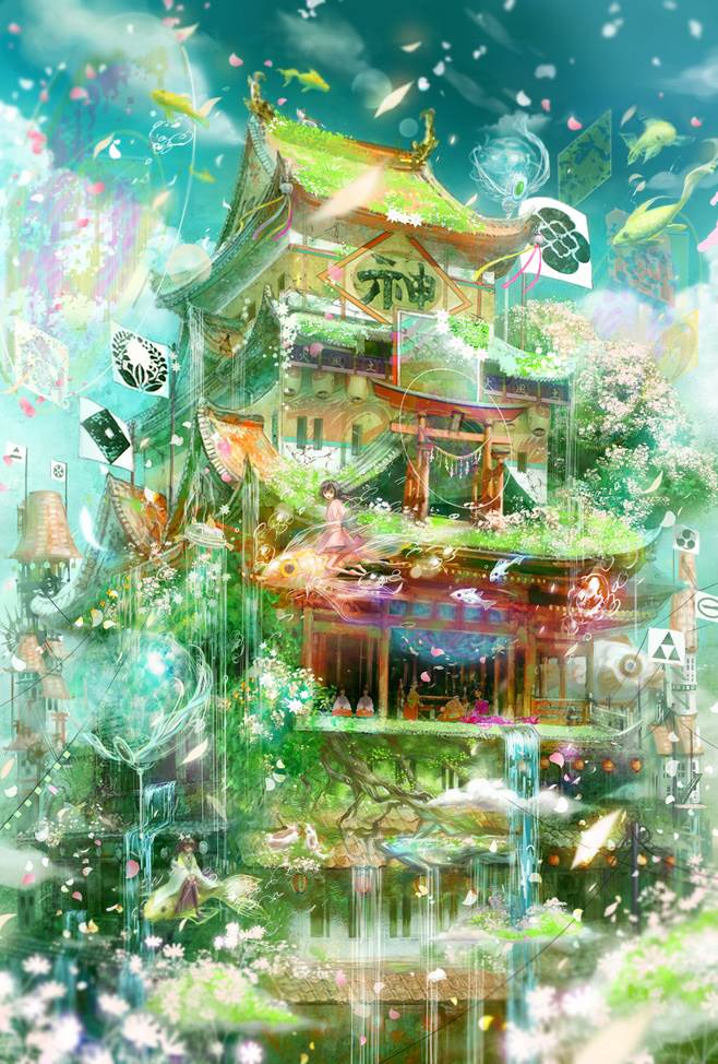 水彩画小清新风景人物