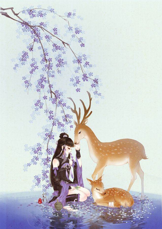 水彩画小清新风景人物