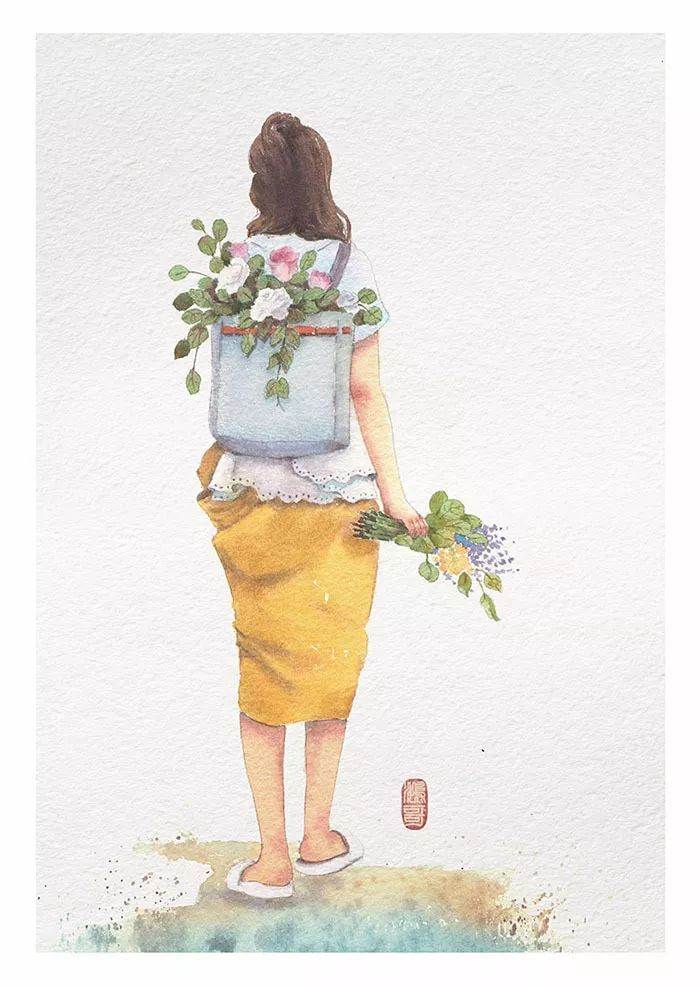 水彩画人物少女