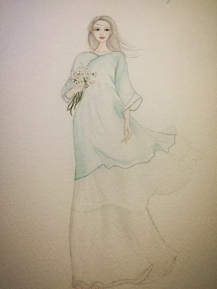 画简笔古风人物水彩画
