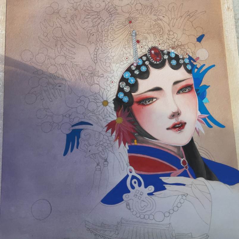 戏曲人物水彩画图片大全
