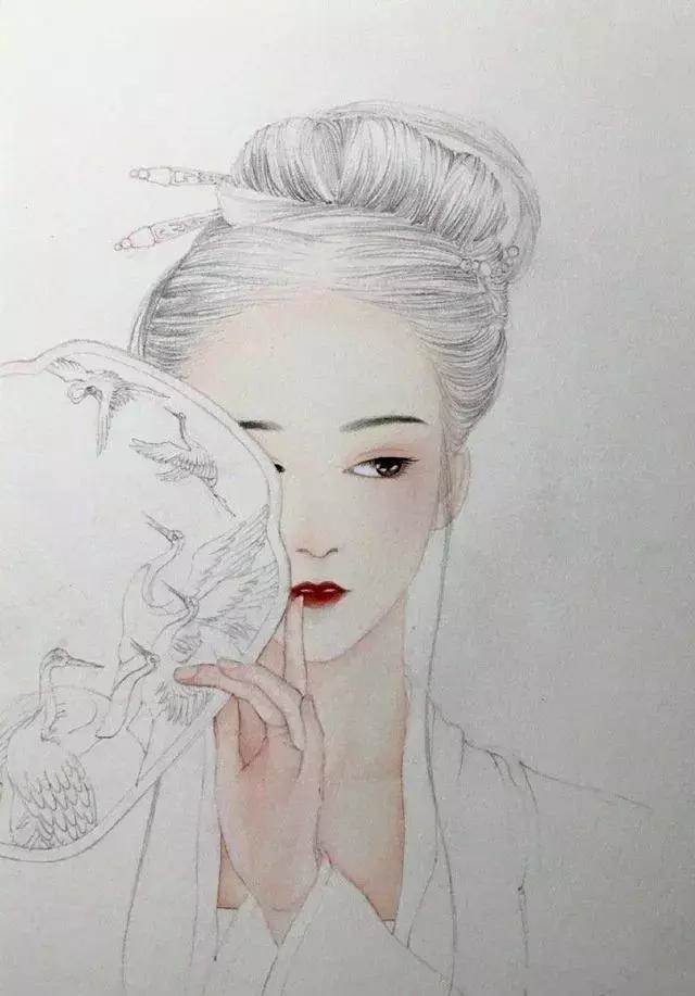 画简笔古风人物水彩画