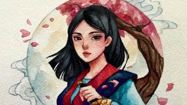 画简笔古风人物水彩画