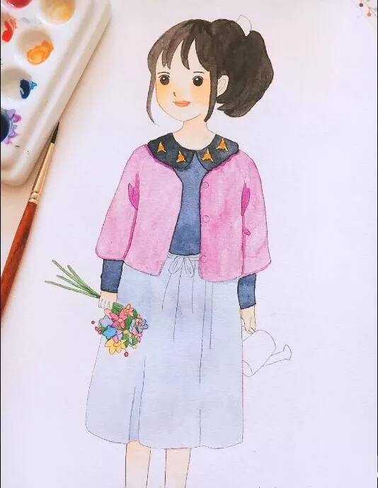 水彩画图片入门简单人物女孩