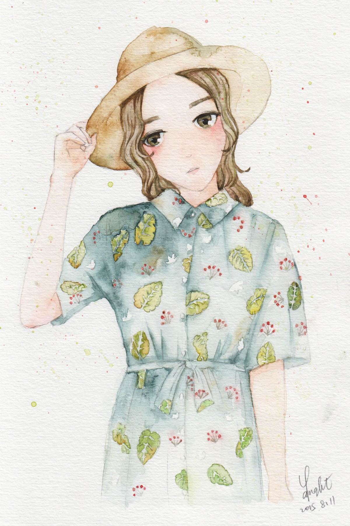 人物水彩画图片女孩初学者