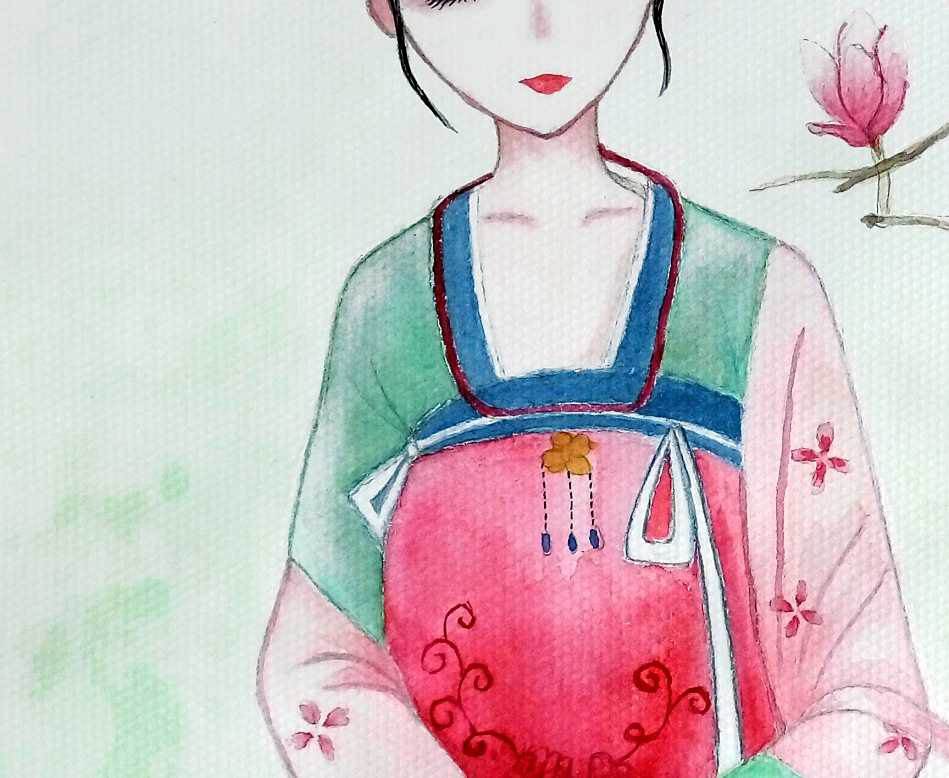 画简笔古风人物水彩画