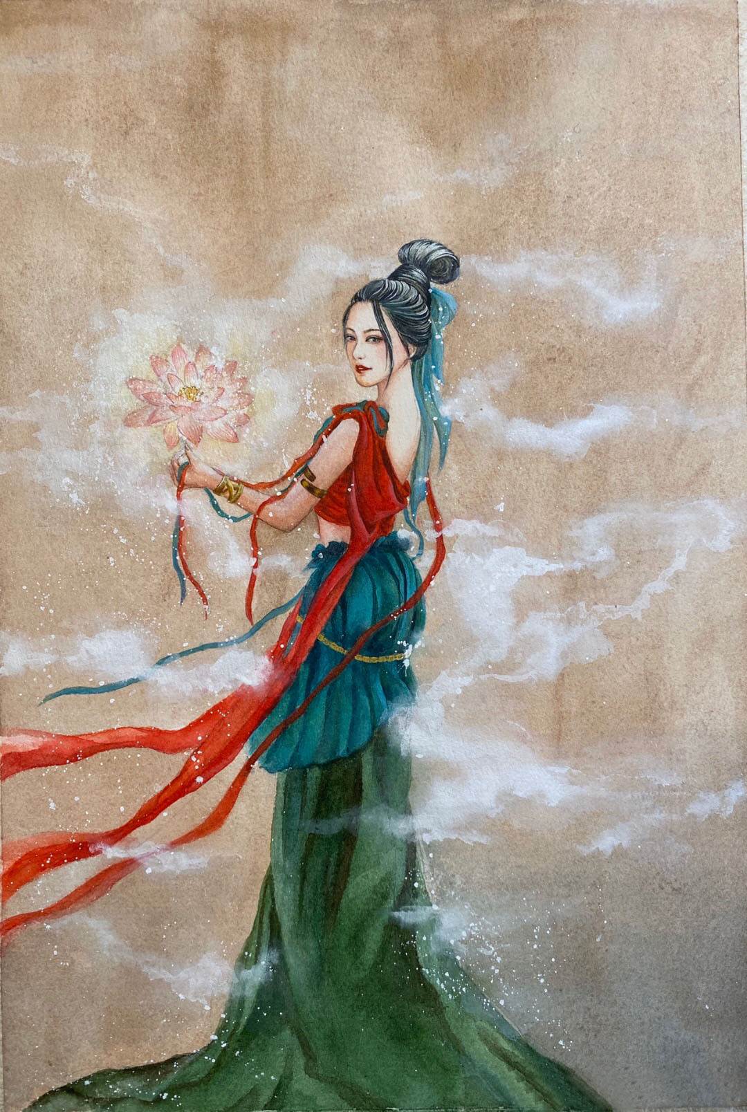 画简笔古风人物水彩画