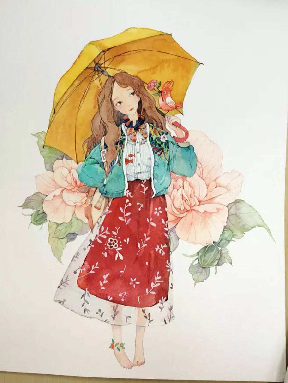 人物水彩画图片女孩初学者