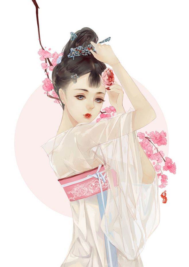 水彩画古风人物女子衣服上色