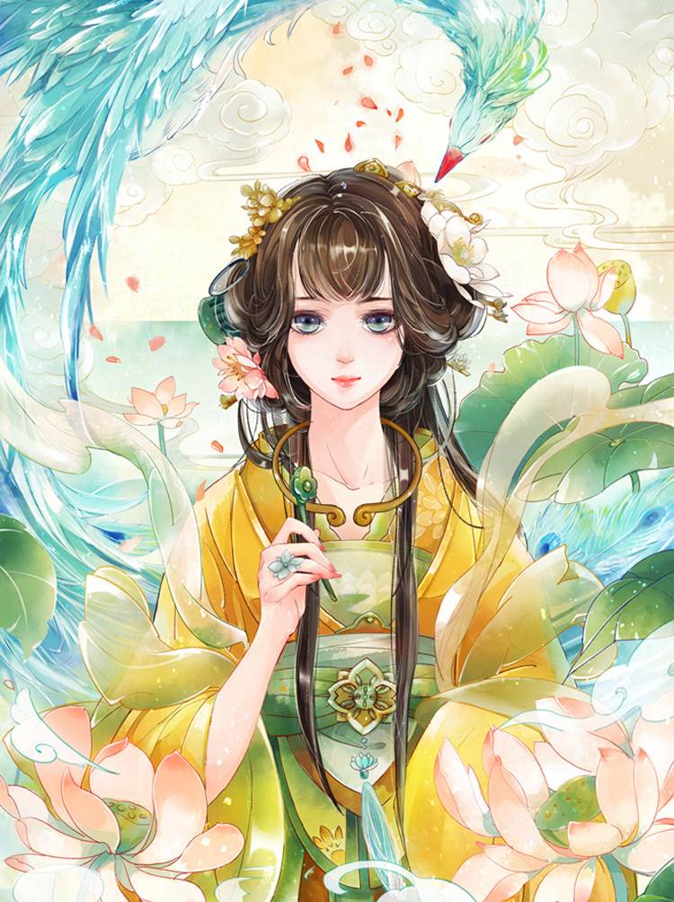 水彩画动漫古风人物衣服
