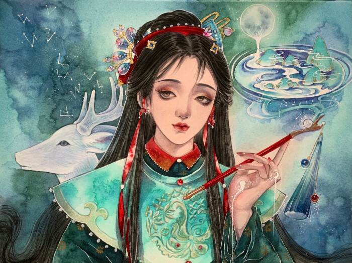水彩画古风动漫人物