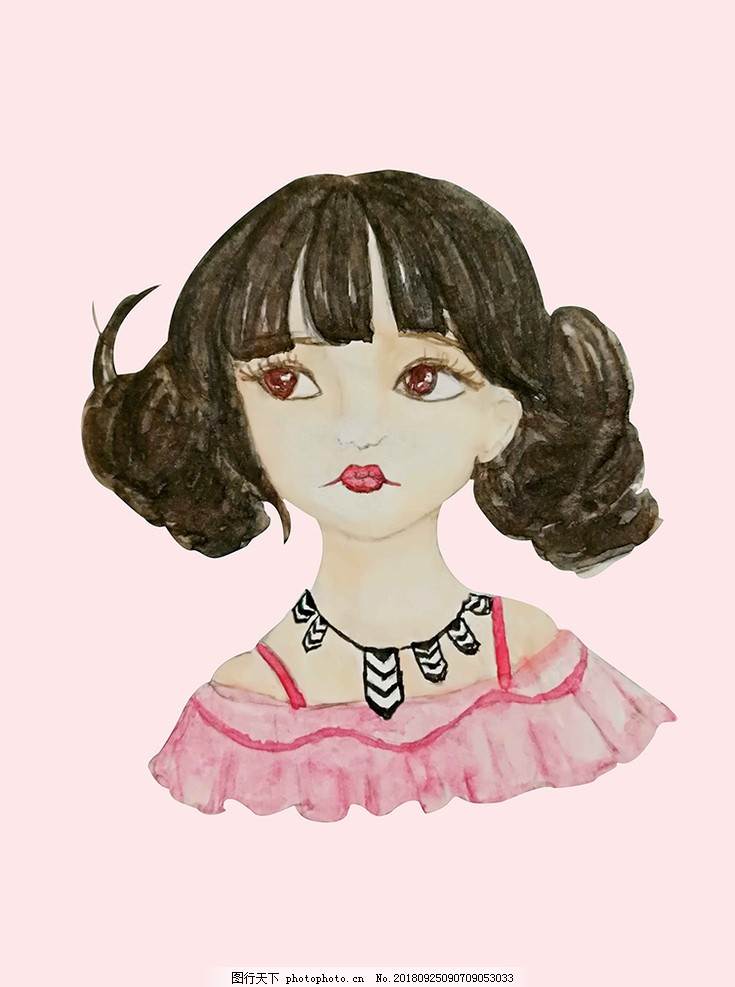 水彩画人物女孩衣服