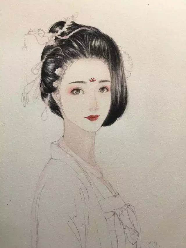 画简笔古风人物水彩画