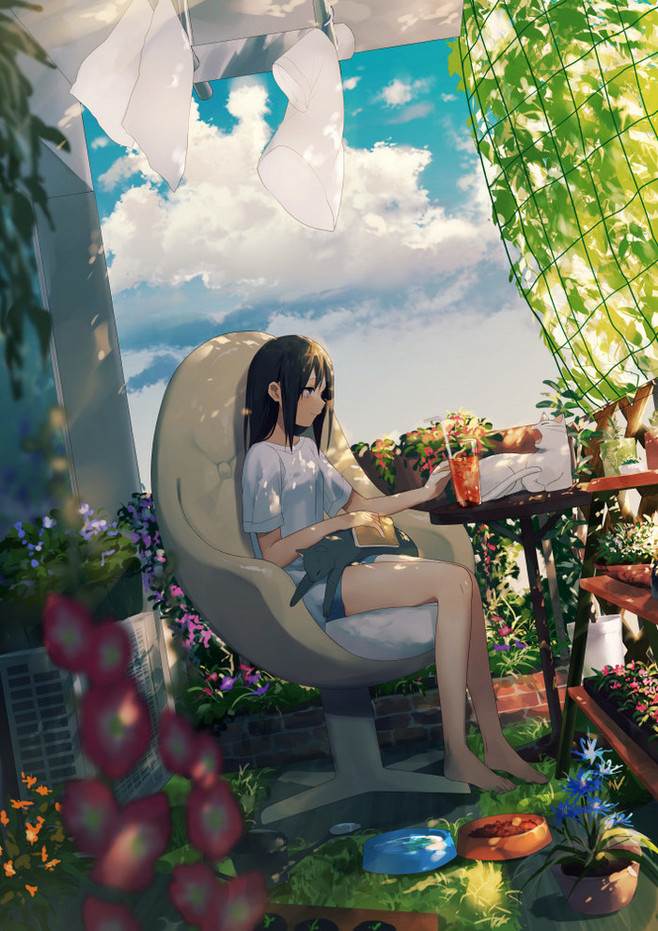 水彩画小清新风景人物