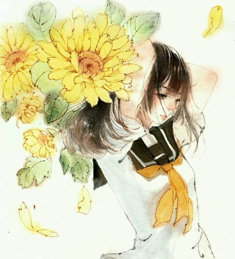 水彩画小清新风景人物