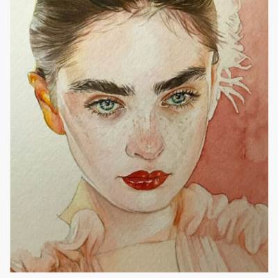 粉色的卡通人物水彩画