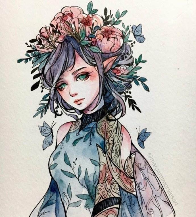 小尺寸的水彩画人物