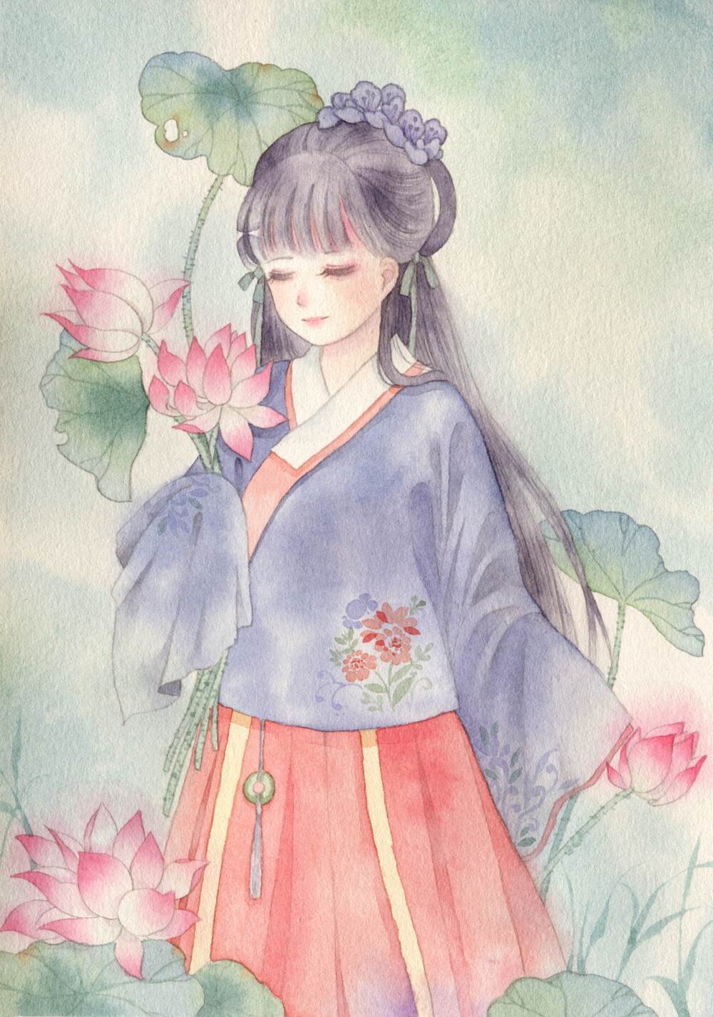 用水彩画画的动漫人物