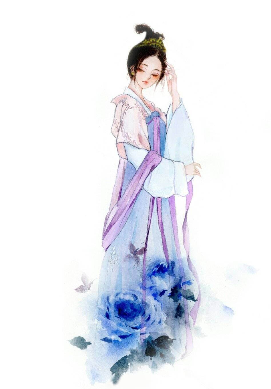 画简笔古风人物水彩画