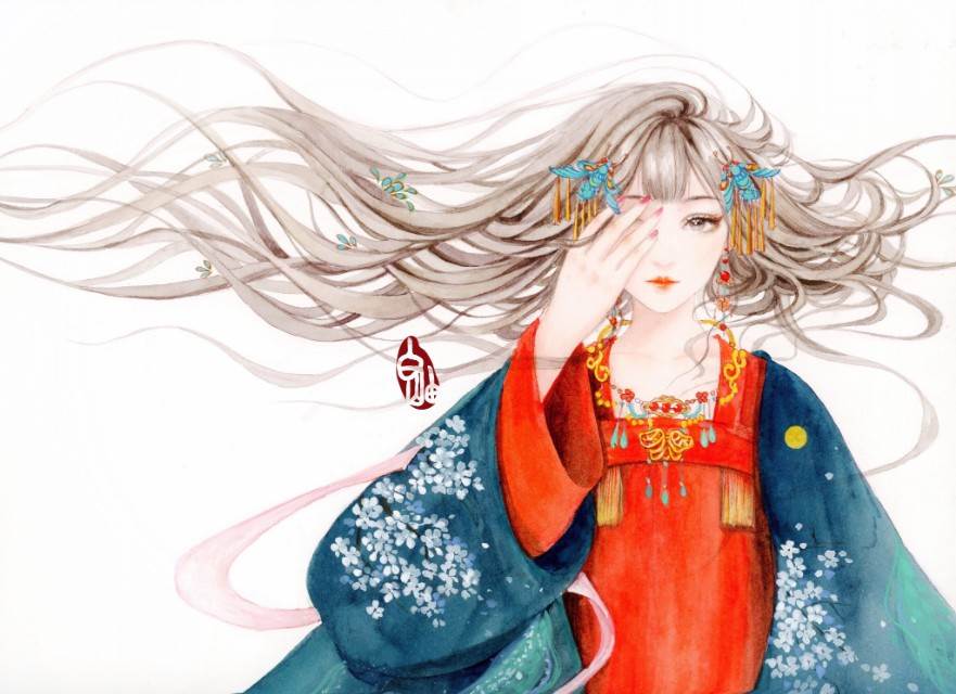 水彩画古风动漫人物