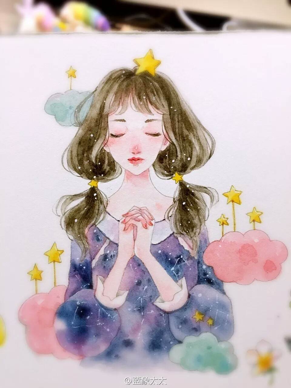 动漫人物水彩画场景