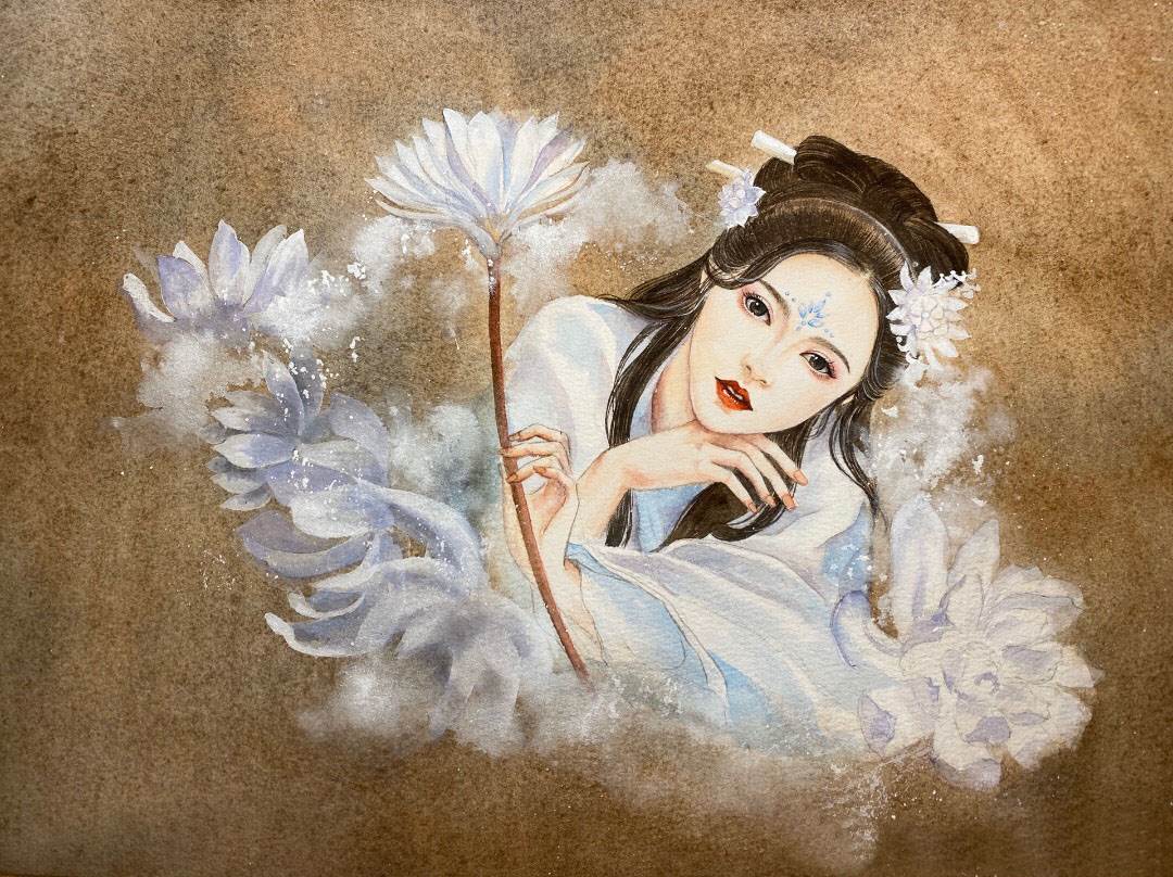 画简笔古风人物水彩画