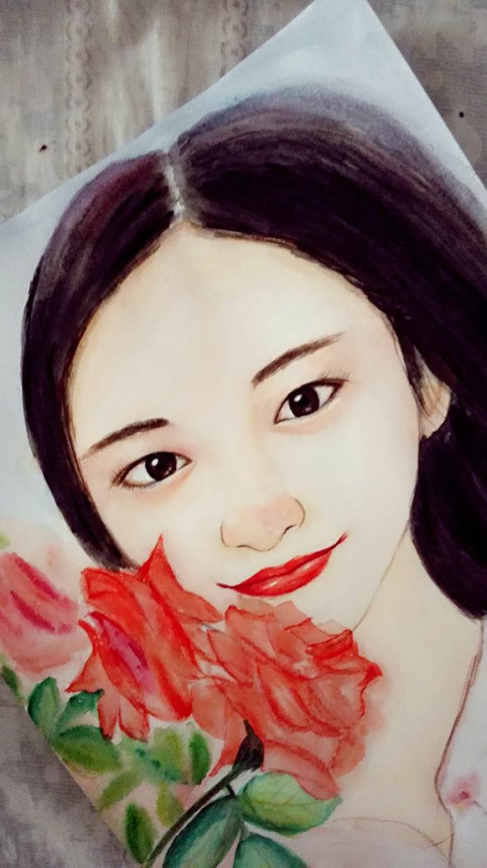 水彩画美女人物高清